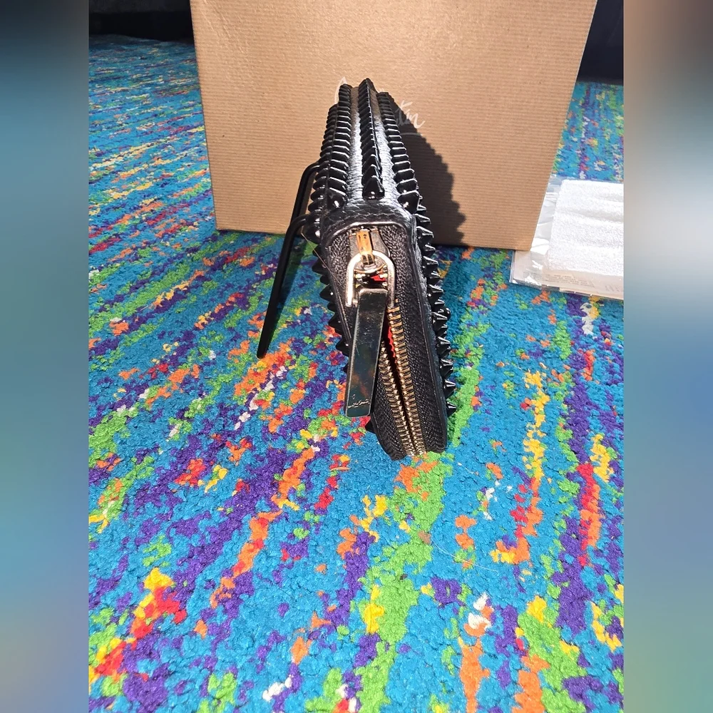 Authentic Christian Louboutin Black Studded Long Wallet‎ Zip Around Closure